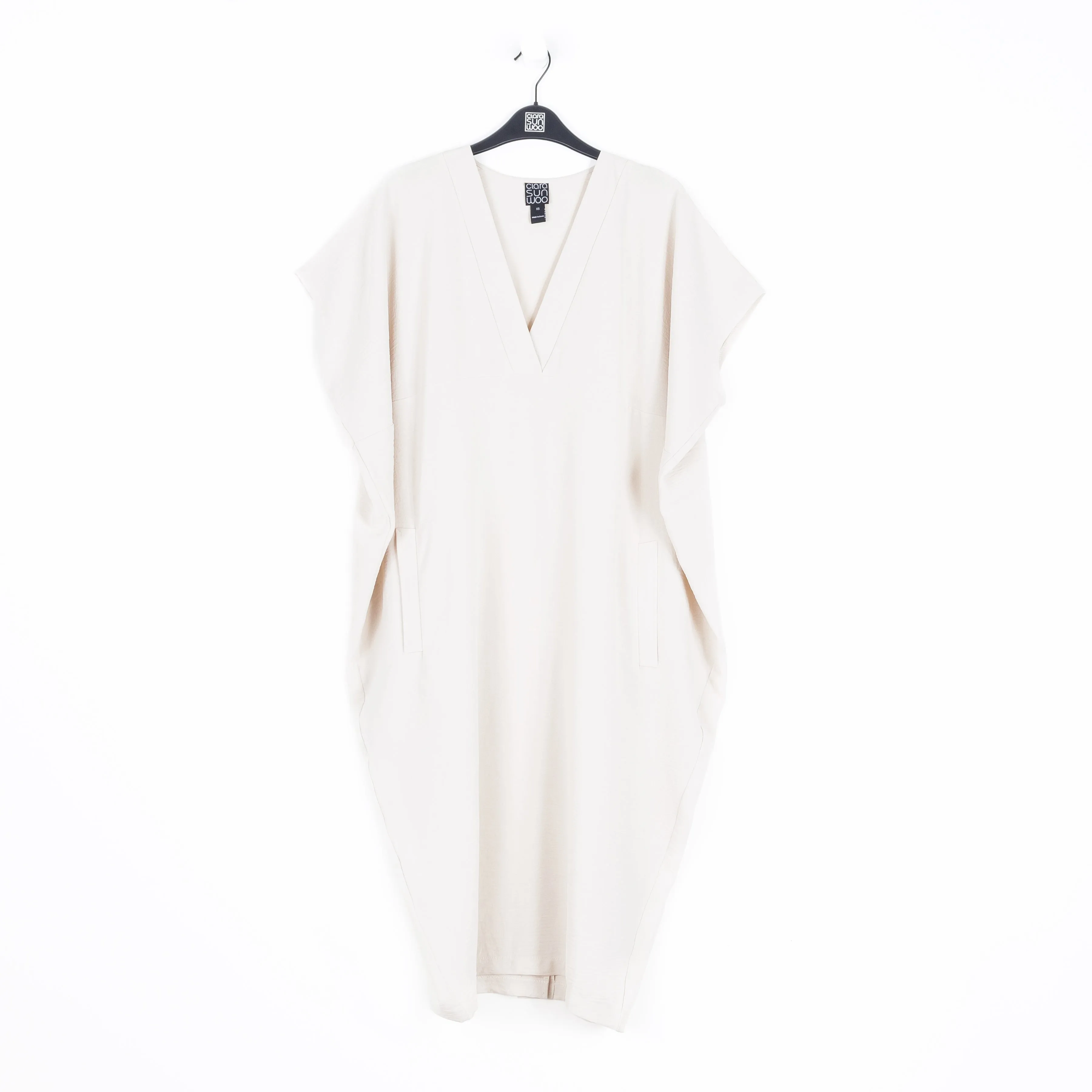 Soft Textured Rayon - Empire Waist Caftan Pocket Dress - Ivory