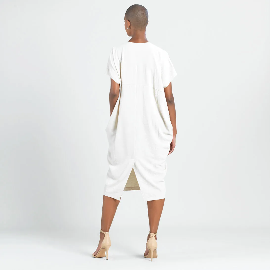 Soft Textured Rayon - Empire Waist Caftan Pocket Dress - Ivory