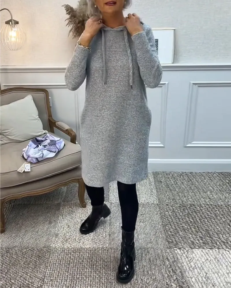Solid color hooded simple dress
