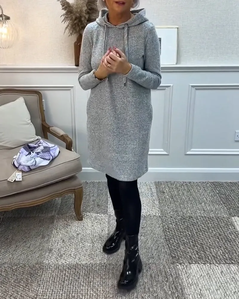 Solid color hooded simple dress