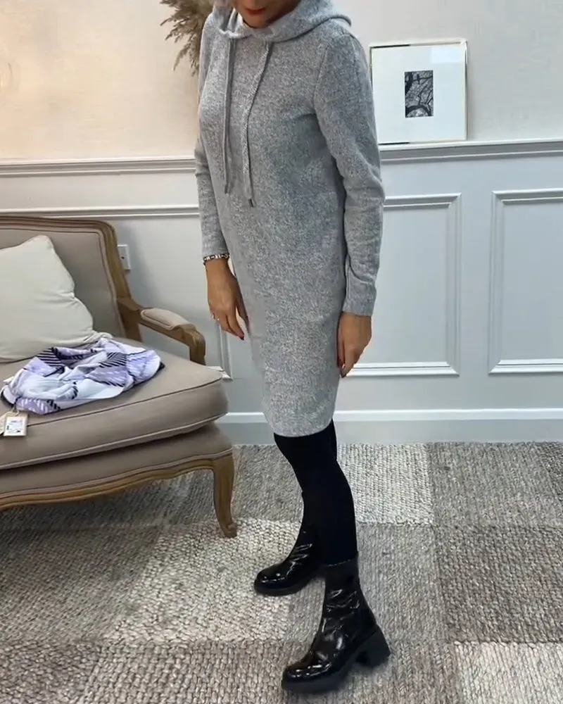 Solid color hooded simple dress