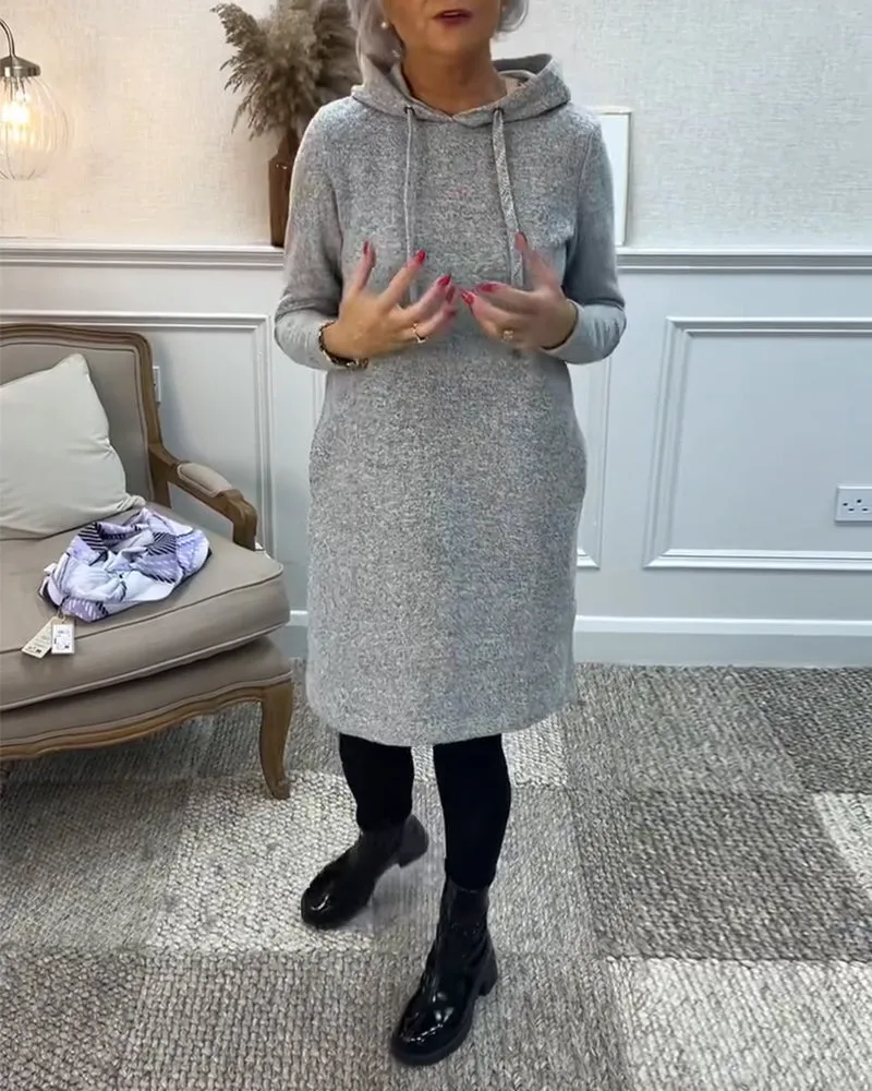 Solid color hooded simple dress