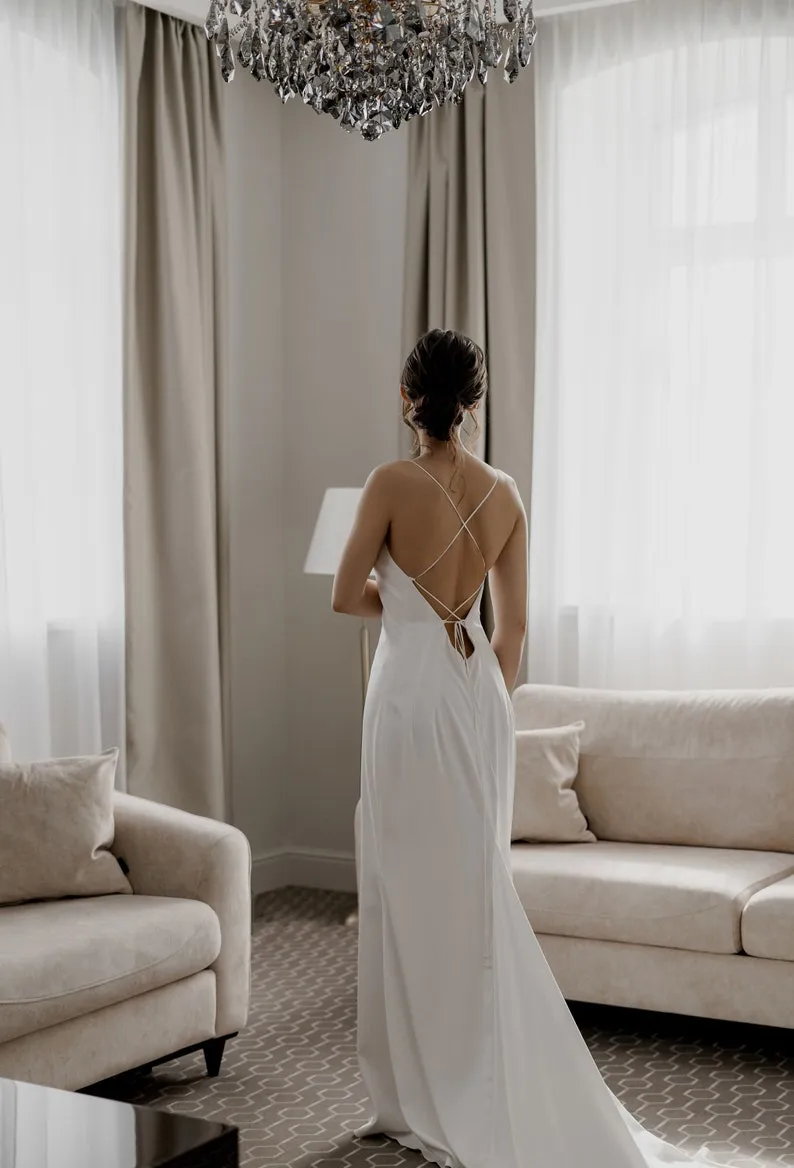Spaghetti Long Sheath Wedding Dresses, Simple Wedding Dresses, Affordable Wedding Dresses