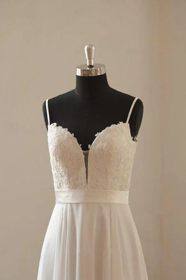 Spaghetti Straps Simple Sweetheart  Sleeveless Cheap Beach Wedding Dresses, WD0024