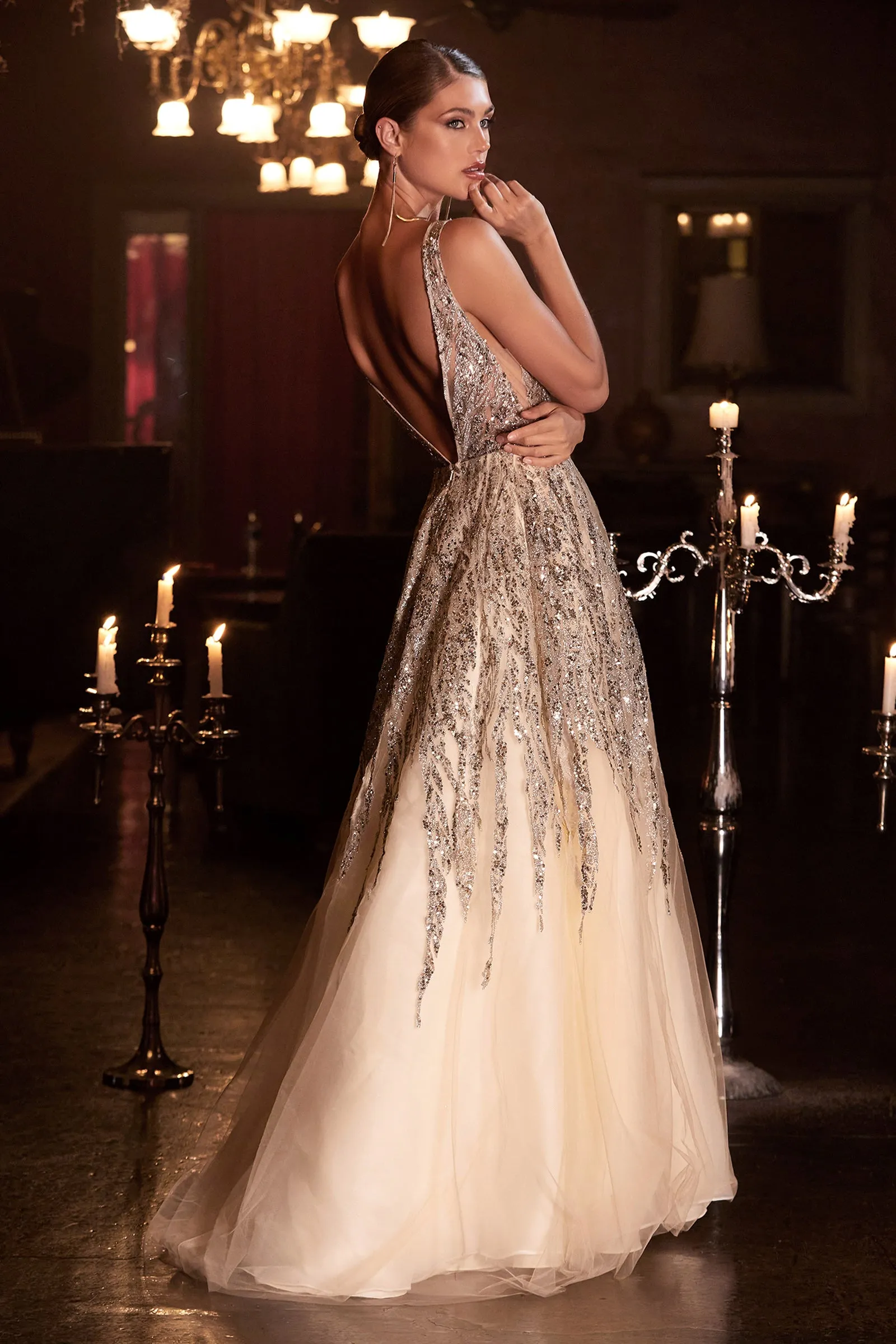 Stellar | Beaded Shimmer Ball Gown | LaDivine C135
