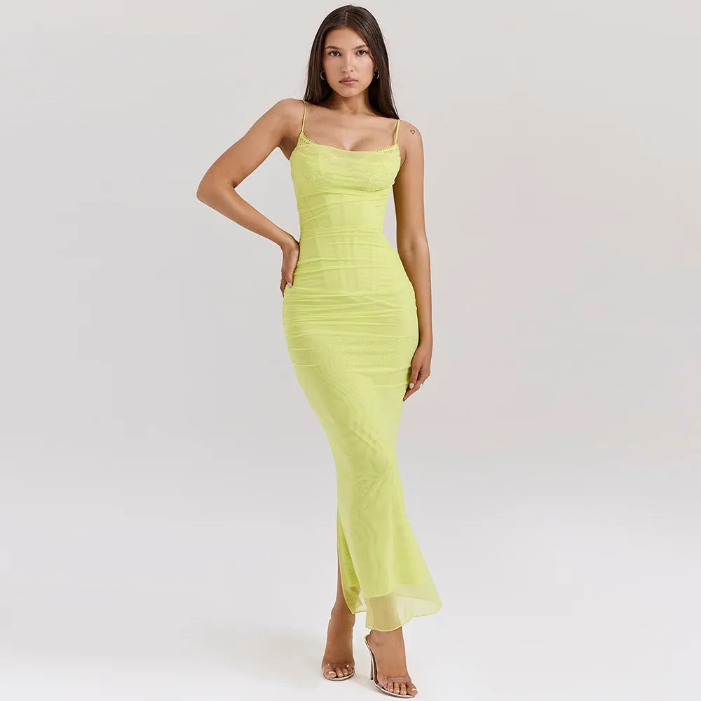 Strap Tube Top Mesh Long Dress