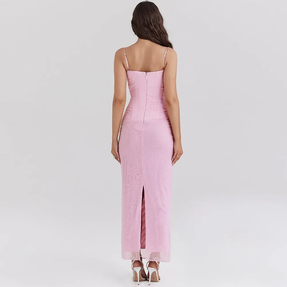 Strap Tube Top Mesh Long Dress