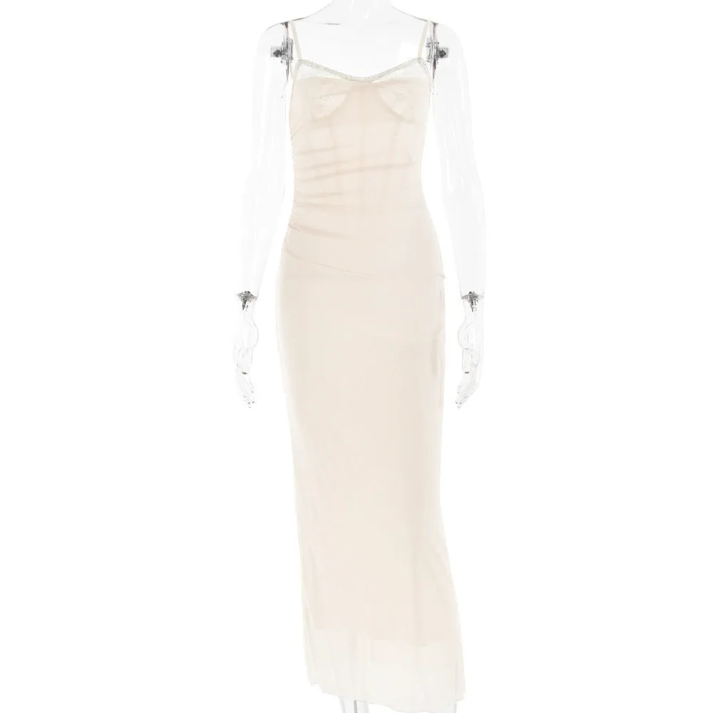 Strap Tube Top Mesh Long Dress