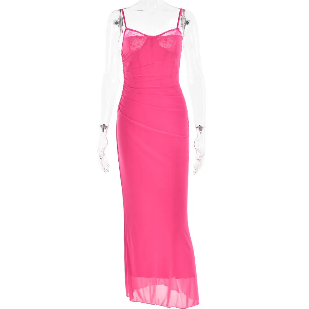 Strap Tube Top Mesh Long Dress