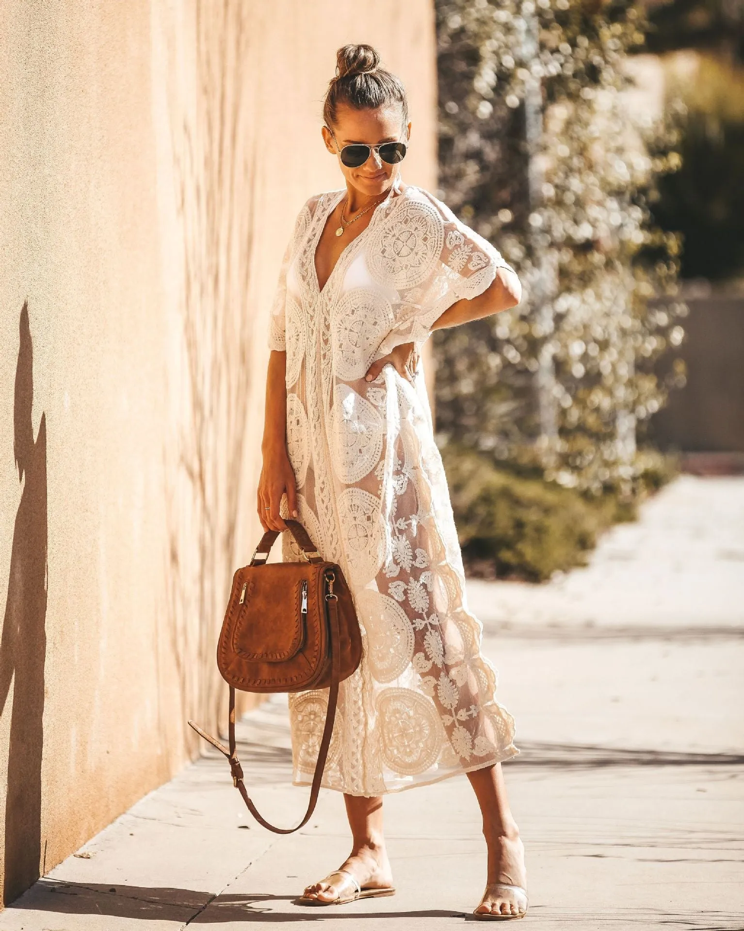 TastyHottie - Unique Lace Split V-neck Maxi Cover-up Dress