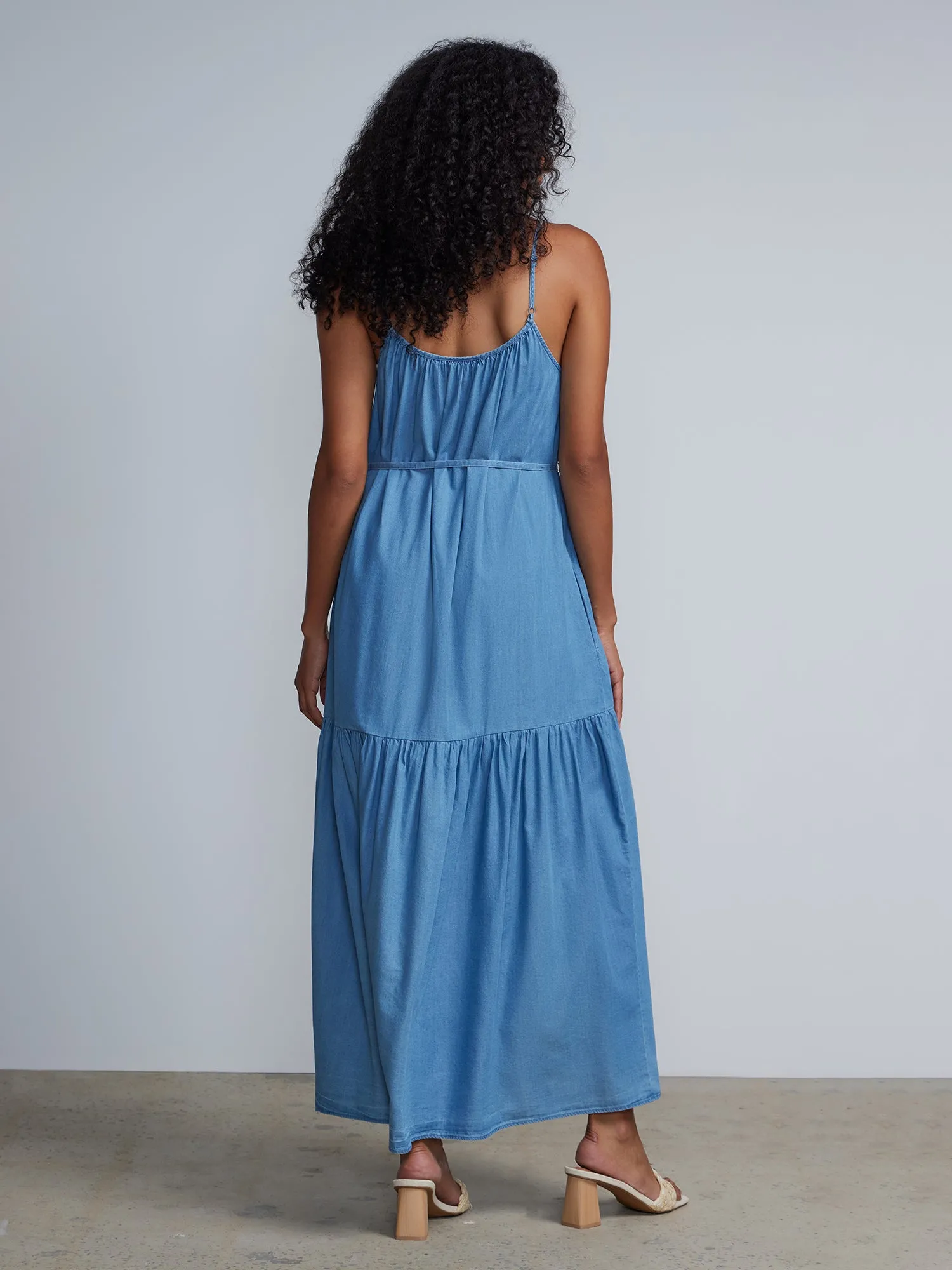 Tencel Tiered Waist-Tie Maxi Dress