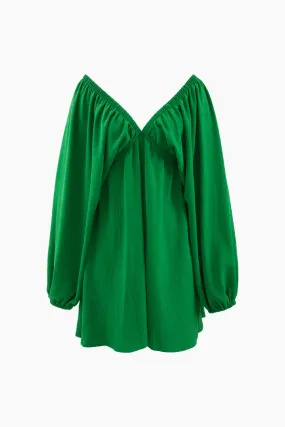 V-neck Puff Sleeve Mini Dress