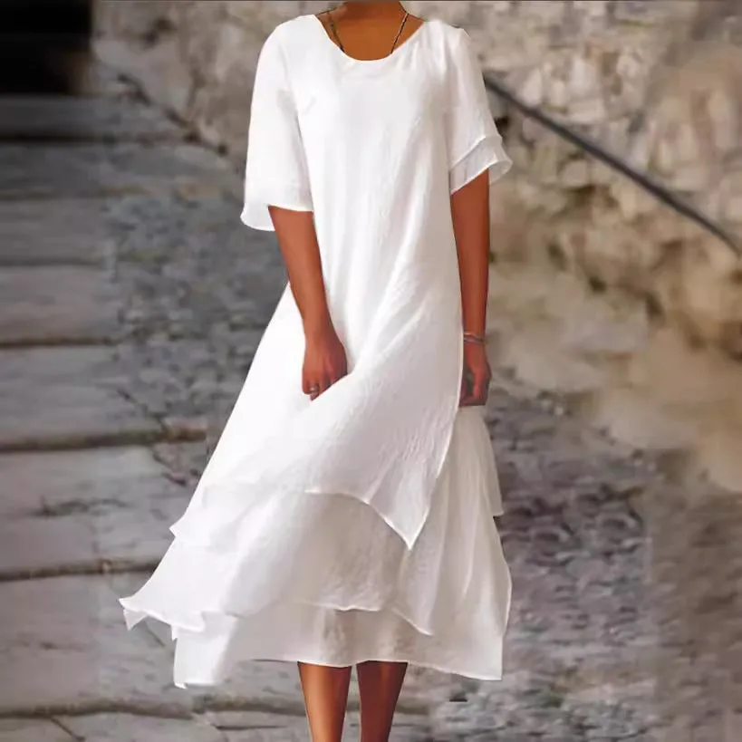 White Elegant Chiffon Dress MMt51