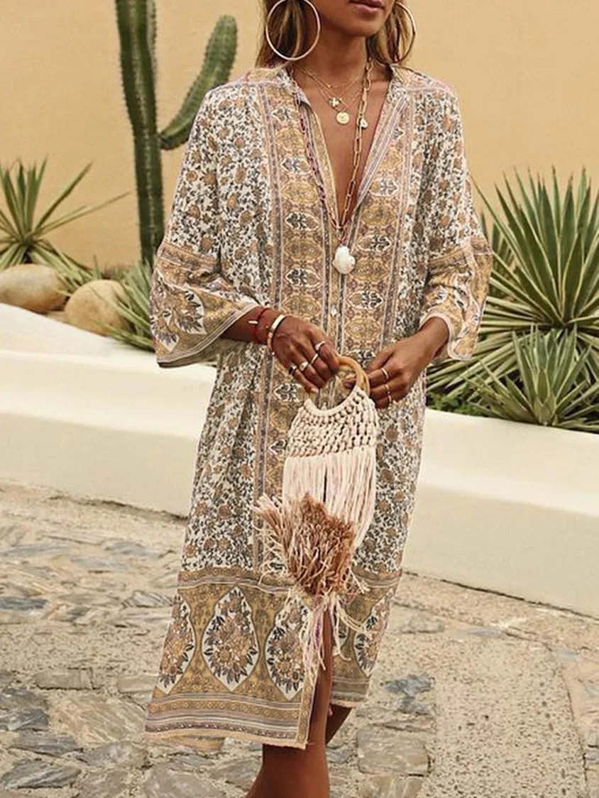 Women Vintage Boho V Neck Summer Weaving Dress MMr23